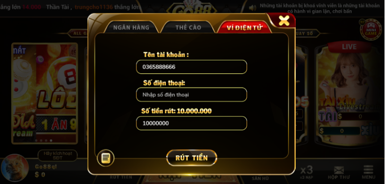 Giới thiệu về quy trình rút tiền trên Go88