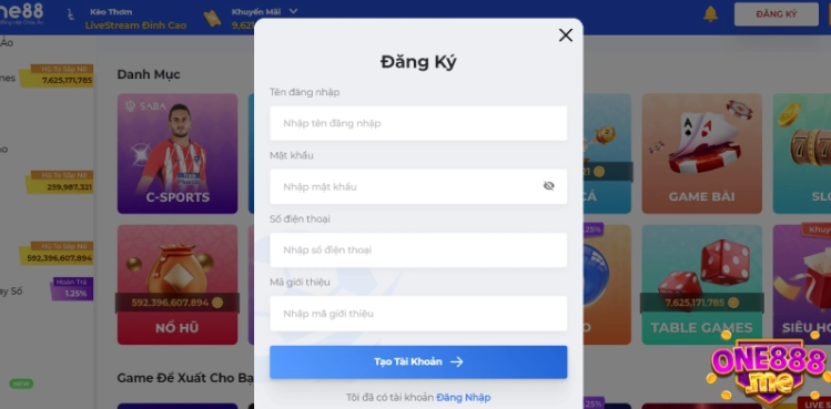 Hướng dẫn tạo tài khoản thành viên One88 Hướng dẫn tạo tài khoản thành viên One88