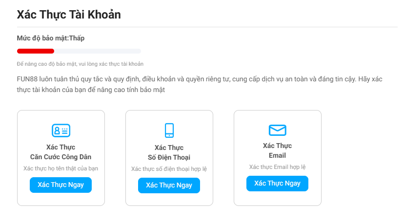 Cập nhật hồ sơ sau khi đăng ký fun88