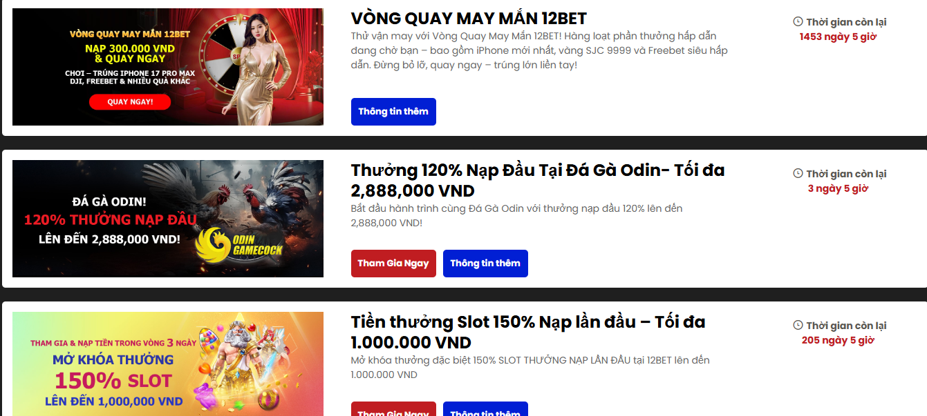 Gói thưởng khi đăng ký 12bet Gói thưởng khi đăng ký 12bet